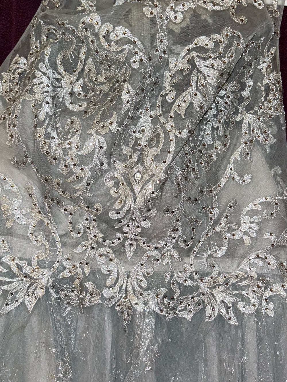 Silver Embellished Lace Tulle Dress Bodice